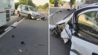 /VIDEO/ Accident violent la Orhei: Un automobil a intrat într-un autobuz cu 32 de persoane
